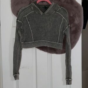 Wild Fable Distressed olive green Cropped Fitted Hoodie